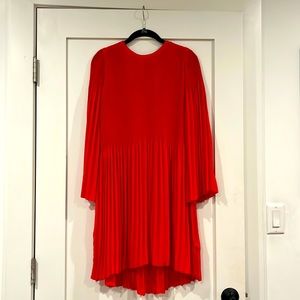 Zara red chiffon pleated dress